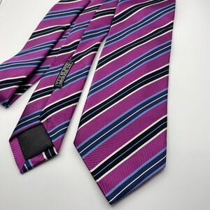 JZ Richards Mens Silk Necktie Pink Purple Blue Black Stripe Formal Business